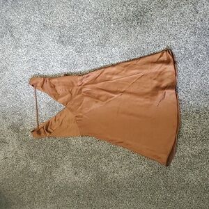 Lulus Copper V-Neck Satin Mini Dress